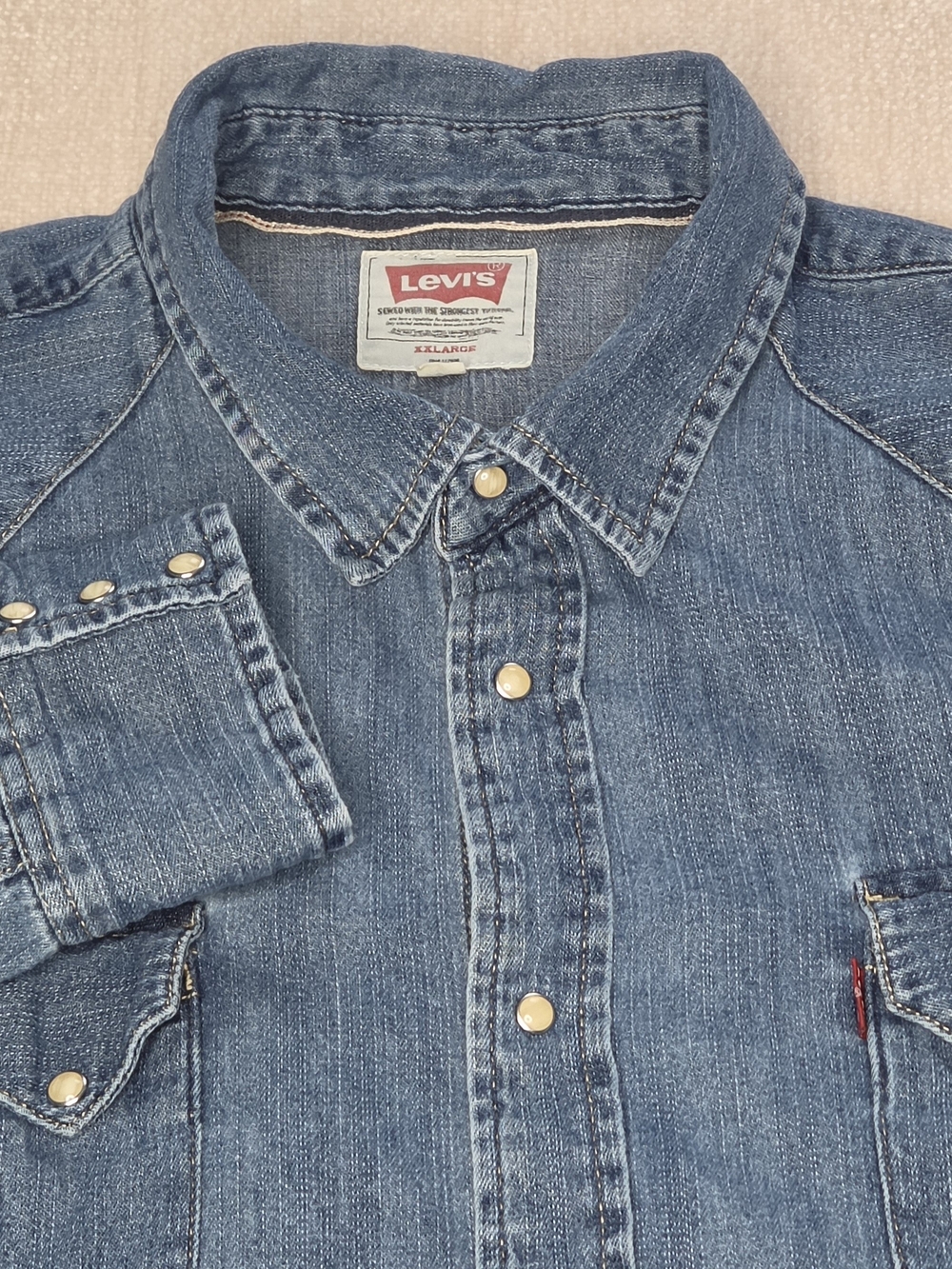 Levi's Western Denim Shirt Mens XXL Blue Pearl Snap Long Sleeve Cowboy